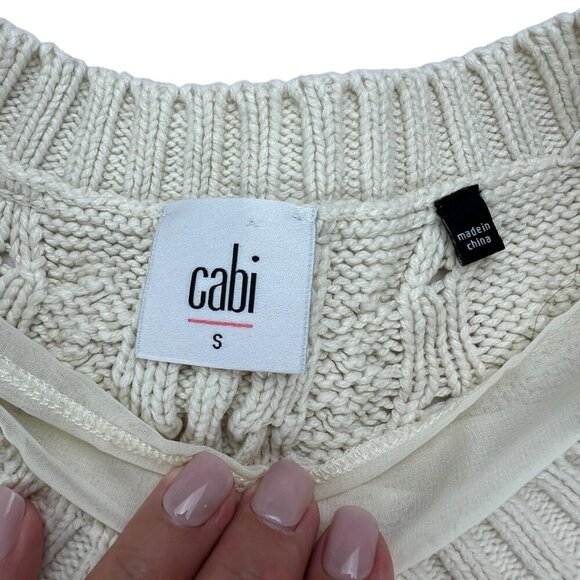 Cabi Cable Knit Lace Up Long Sleeve Cream Sweater Size S - Picture 5 of 12